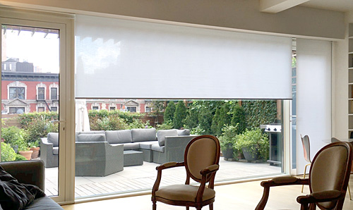 Roller Shade mounted in ceiling pocket